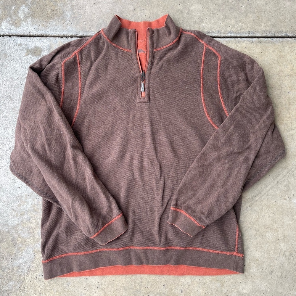 Tommy Bahama Reversible Quarter Zip Pullover Men's XL Brown Orange Sweatshirt